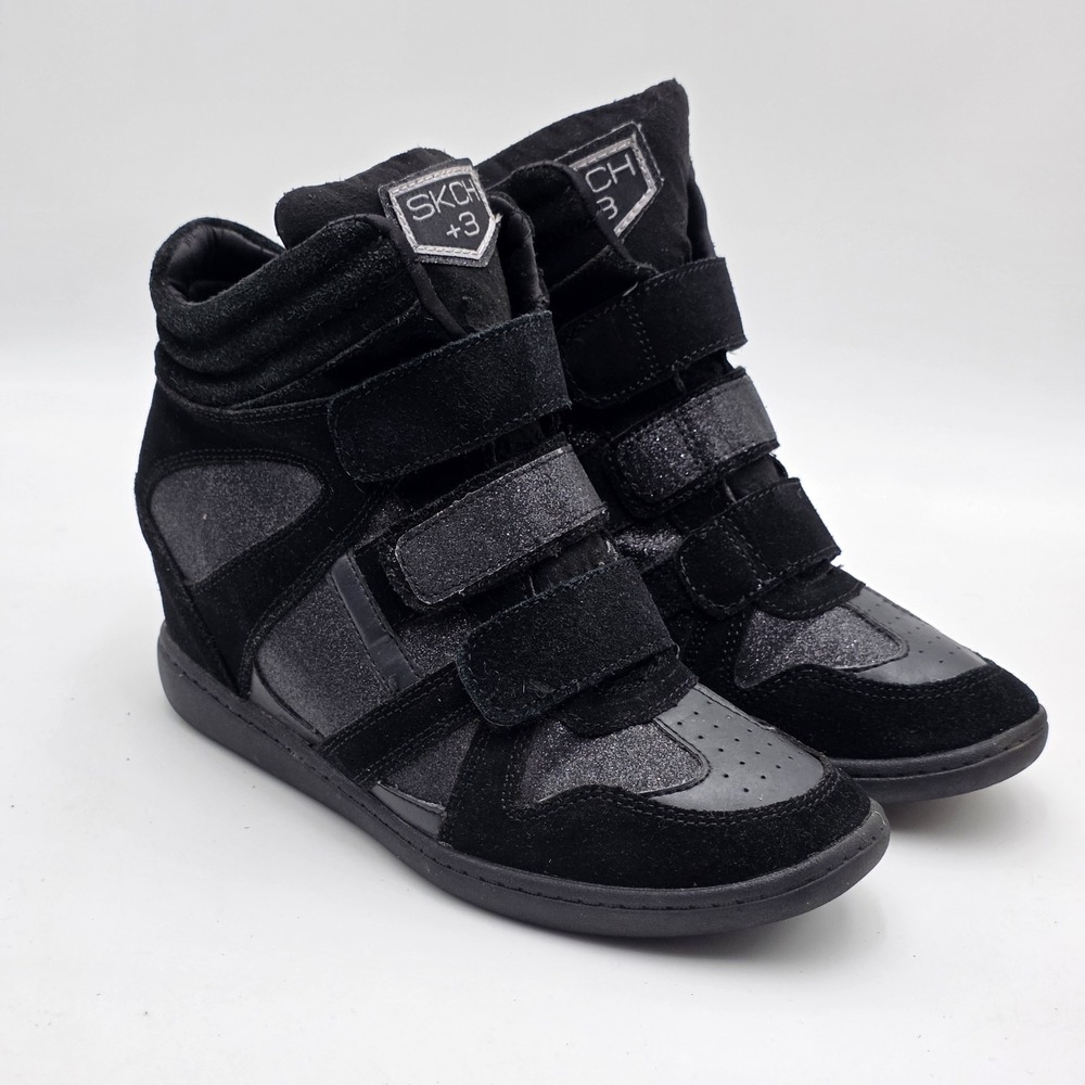 Skechers SKCH+3 Hidden Wedge Sneakers Women's Size 9 Shoes Black Glitter 48138
